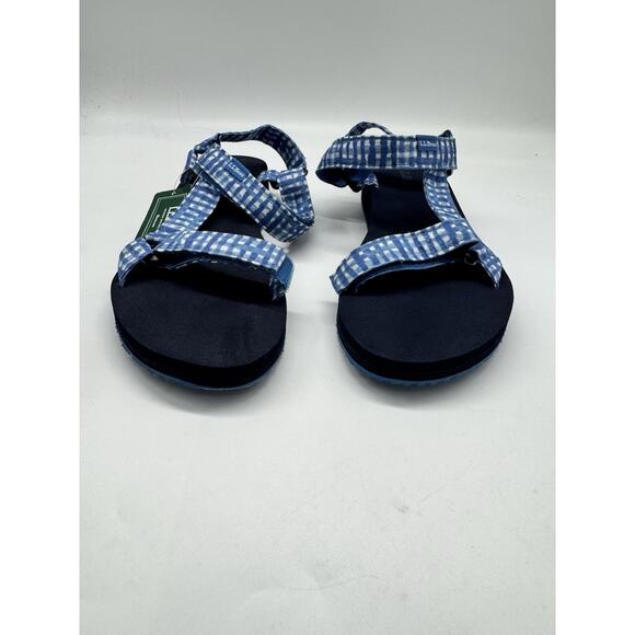 NWT L.L Bean Maine Isle Four Point Blue Gingham Plaid Sandals Women’s Size 8 - Picture 2 of 8